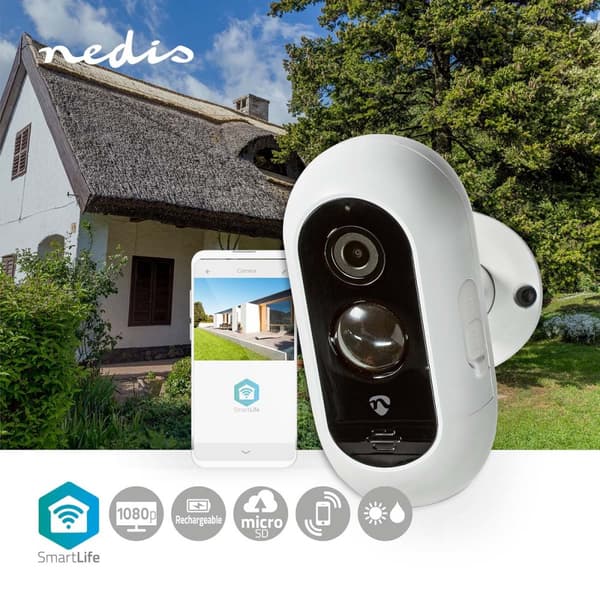 Nedis SmartLife Ulkokamera | Wi-Fi | Full HD 1080p | IP65 | Maks. akunkesto: 6 Kuukautta | MicroSD (ei sisälly) / Pilvipalvelutallennus (valinnainen)