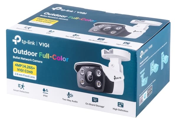 TP-Link VIGI C340, IP-turvakamera, Ulkona, Langallinen, Katto/Seinä/Tanko, Musta, Valkoinen, Bullet