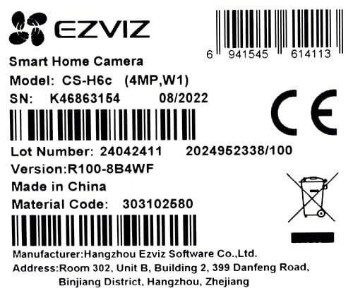 EZVIZ H6c, IP-säkerhetskamera, inomhus, Kabel, CE / UL / FCC / WEEE / REACH / RoHS / UKCA, Bord, Vit