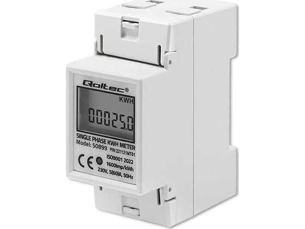 Qoltec yksivaiheinen elektroninen energiamittari | DIN-kisko | 230V | LCD | 2P