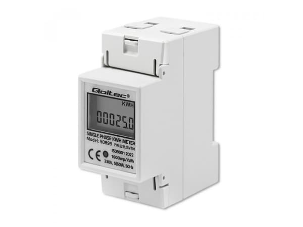 Qoltec yksivaiheinen elektroninen energiamittari | DIN-kisko | 230V | LCD | 2P