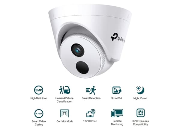 TP-Link VIGI C430I, IP-sikkerhetskamera, Inne & Ute, Koblet med ledninger (ikke trådløs), CE/BSMI/VCCI/ONVIF, Tak, Hvit