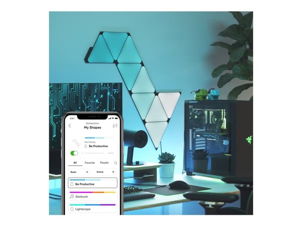Nanoleaf Shapes Expansion pack - Lyspanelsett - LED - 230 x 200 mm - 1.5 W - 16 millioner farger - 1200-6500 K - trekant - svart