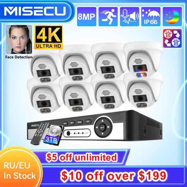 4K 8MP Sikkerhedskamerasystem - 8CH POE NVR AI Ansigtsdetektion To-vejs Audio Farve Nat Videoovervågning Sæt