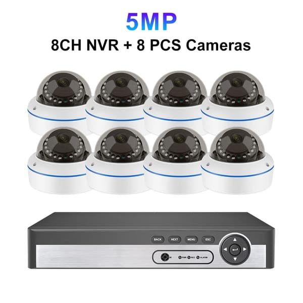 5MP POE Dome Sikkerhedskamera System - 8CH Hærværkssikret Indendørs Hjemmelyd CCTV Videoovervågnings Beskyttelseskit.