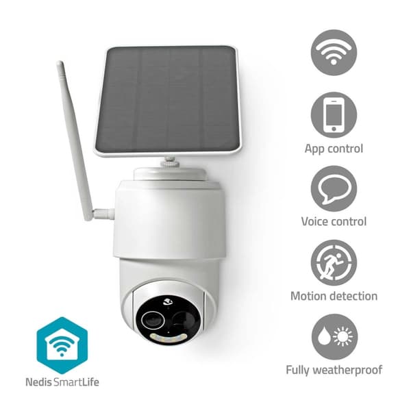 Nedis SmartLife Ulkokamera | Wi-Fi | Full HD 1080p | Kääntö/kallistus | IP65 | Maks. akunkesto: 5 Kuukautta | MicroSD (ei sisälly) / Pilvipalvelutalle Valkoinen