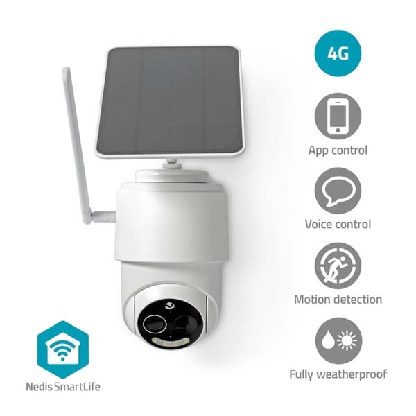 Nedis SmartLife Utendørs kamera | 4G | Full HD 1080p | Panorering og vipping | IP65 | Cloud Storage (valgfritt) / microSD (ikke inkludert) | 5 V DC | Hvit