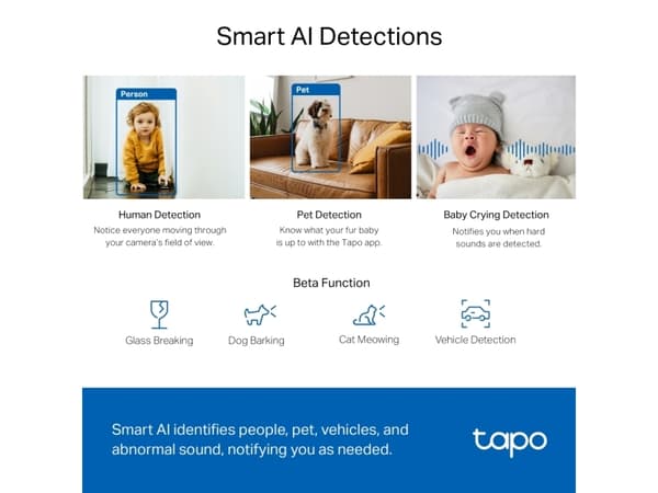 TP-Link Tapo C220, IP-säkerhetskamera, inomhus, Trådlös, Bord, Vit, Svart, Sfärisk