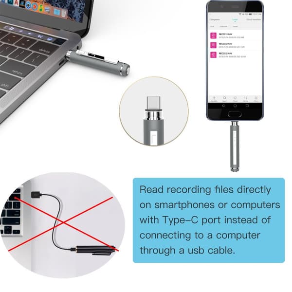 Diskret Spionpenna med Ljudinspelning, USB-C, 64gb - Vit