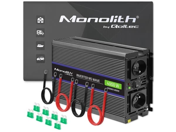Qoltec Monolith 4000 MS Wave -jännitemuunnin | 12V - 230V | 2000/4000W | USB