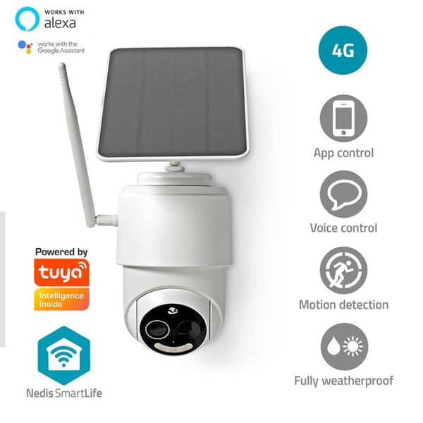 NEDIS 4G PTZ utomhuskamera FULL HD 1080P autonom med solpanel - Nattseende och rörelsesensor