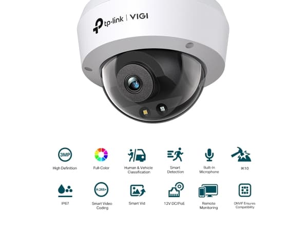 TP-Link VIGI C230, IP-sikkerhetskamera, Inne & Ute, Koblet med ledninger (ikke trådløs), CE/BSMI/VCCI/ONVIF, Tak, Hvit