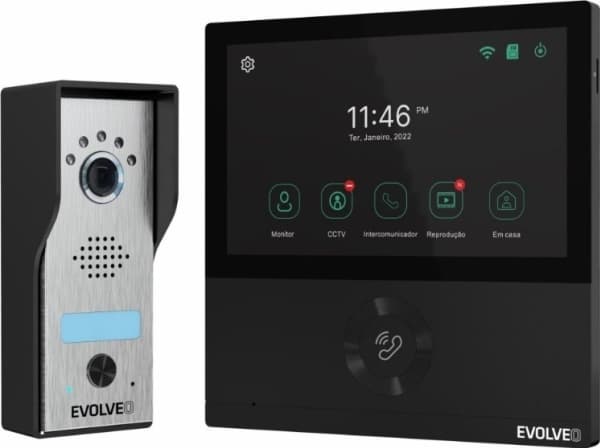EVOLVEO DoorPhone AHD7, sett med WiFi-videotelefon til hjemmet med port- eller dørkontroll, svart skjerm Sort, Rustfritt stål