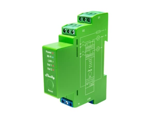 Shelly Pro Series 2PM - - trådløs - 802.11b/g/n, Bluetooth 4.2 - 2400 - 2495 MHz Blå, Grønn, Grå