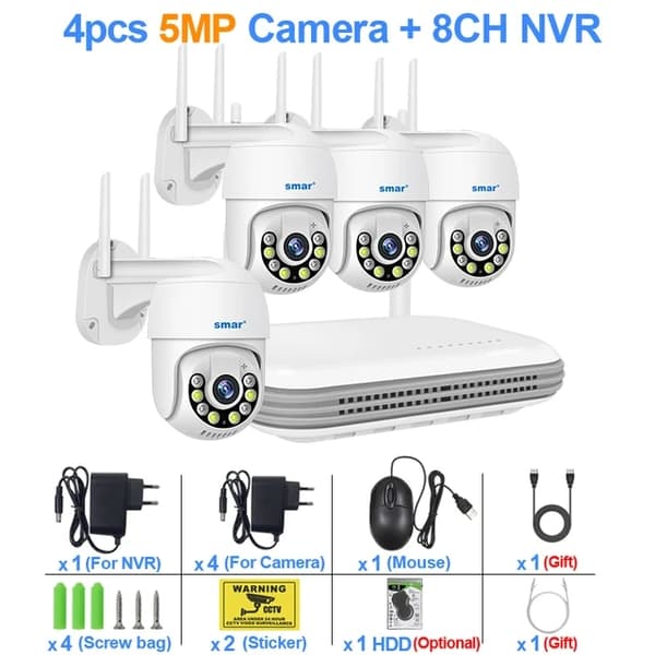Overvågningskamera Kit, 5MP Opløsning, Tovejs Lyd, Ingen, 8CH NVR X 4 kameraer 5mp