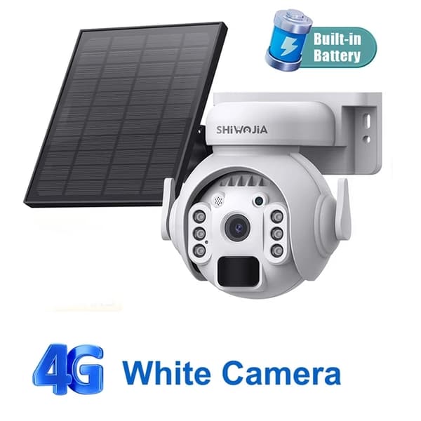 Solcelle sikkerhedskamera, 4G-forbindelse, natvision, Hvid WIFI 128GB