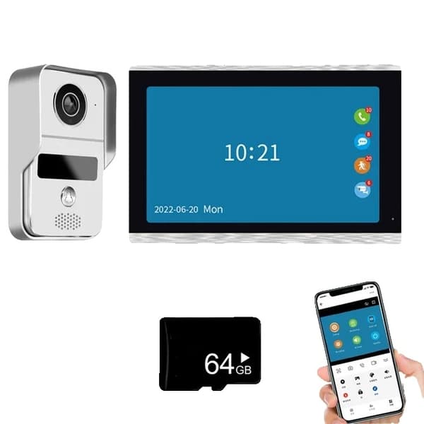 Trådløs video dørklokke, 1080P opløsning, farve touch skærm, 7 tommer ingen SD-kort 10 inch add 64G