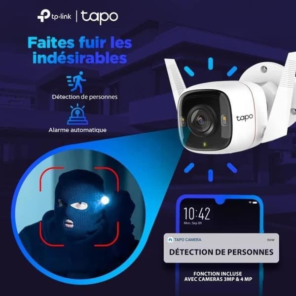 Utomhus WiFi övervakningskamera - TP-Link Tapo C310 - HD 2K (3MP) vattentät IP66 - Nattseende - Rörelsedetektering