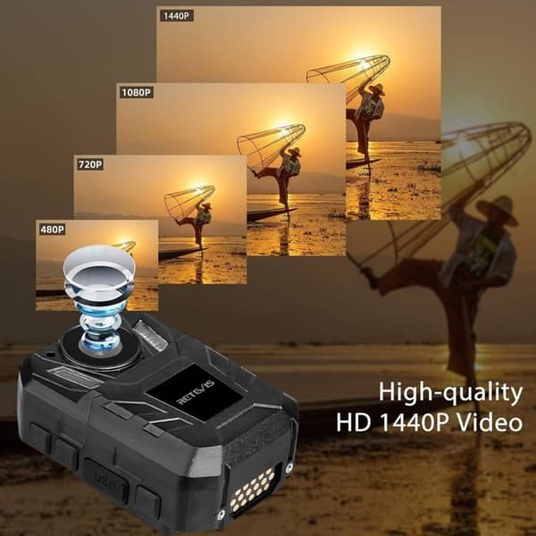 Retevis RT77B Kroppskamera, ljud 4K, 4000mAh, Minne 32 GB, skärm 2 tum, Nattvision, med ljud- och videoinspelning