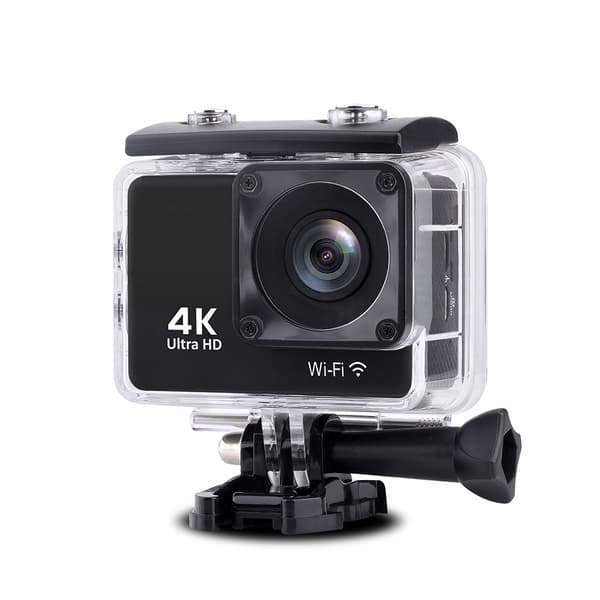 Sportskamera 4K Full HD Wi-Fi 16Mpx vandtæt vidvinkel + tilbehør sort