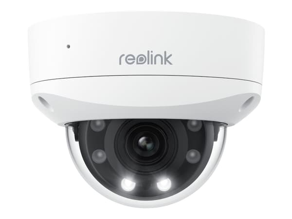 Reolink P437 - Nettverksovervåkingskamera - kuppel - hærverks- / værbestandig - farge (Dag og natt) - 8 MP - 3840 x 2160 - 4K - motorisert - lyd - Et