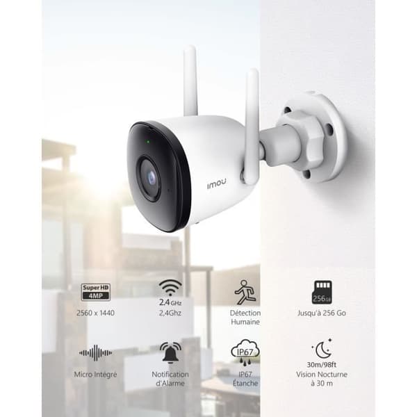 Imou Outdoor WiFi-övervakningskamera, 4MP WiFi 2,4 GHz vattentät med 30 m mörkerseende, AI-rörelsedetektion