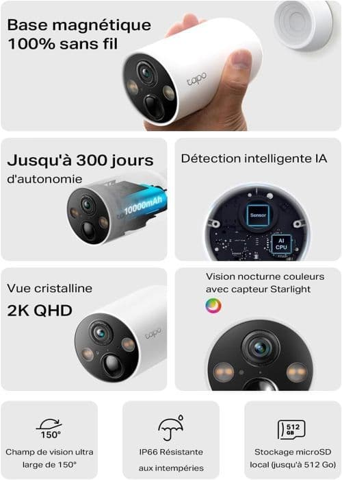 2K+ trådlös utomhus WiFi övervakningskamera - Tapo C425 - Kamera med 10 000 mAh batteri 300 dagar, IP66, ingen hubb krävs