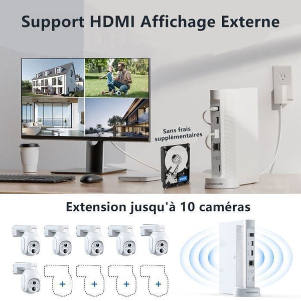 CAMCAMP Wireless Outdoor WiFi Surveillance Camera Kit 4MP Solar Battery 10CH NVR IP66 Night Vision Two-way Audio