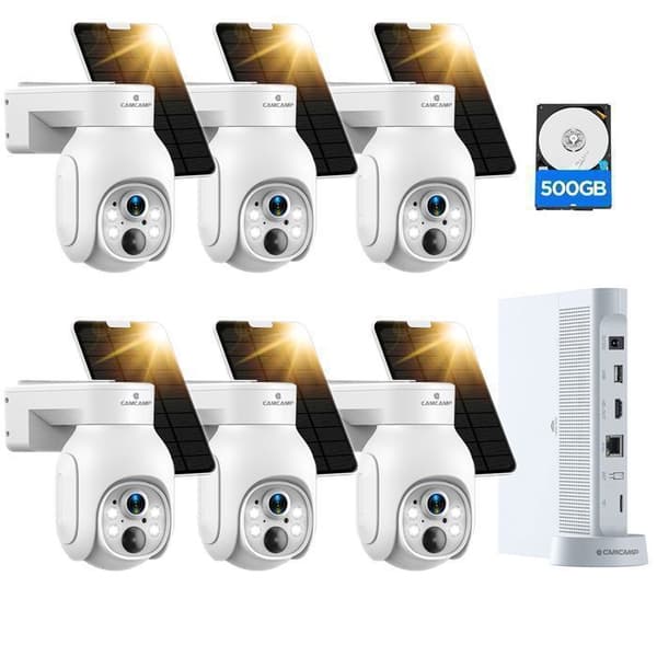 CAMCAMP Wireless Outdoor WiFi Surveillance Camera Kit 4MP Solar Battery 10CH NVR IP66 Night Vision Two-way Audio