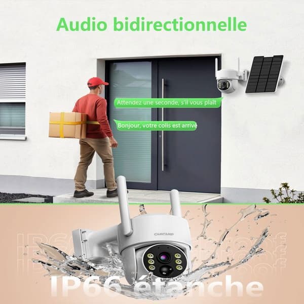 CAMCAMP 4MP Wireless Outdoor WiFi Solar Surveillance Camera Kit med 10" NVR-skärm 500GB lagring