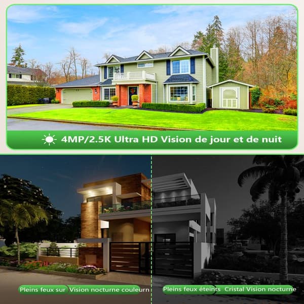 CAMCAMP 4MP Wireless Outdoor WiFi Solar Surveillance Camera Kit med 10" NVR-skärm 500GB lagring