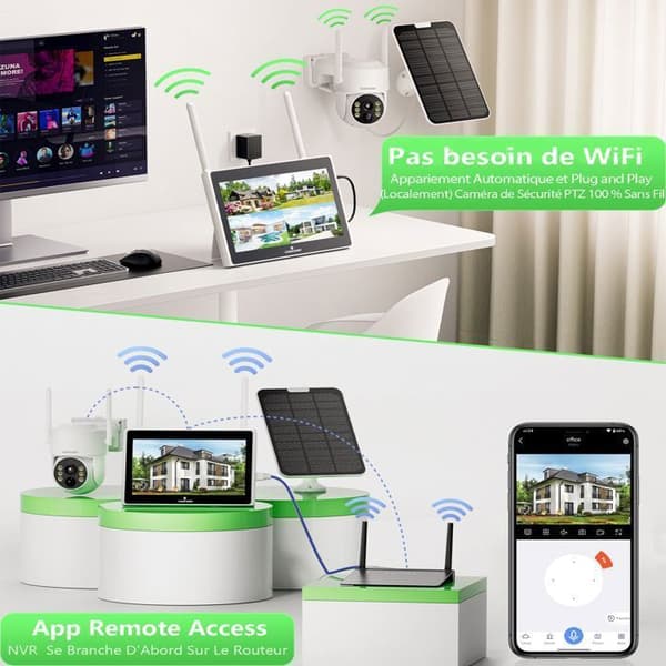 CAMCAMP 4MP Wireless Outdoor WiFi Solar Surveillance Camera Kit med 10" NVR-skärm 500GB lagring