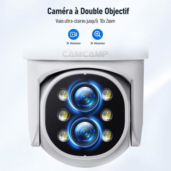 CAMCAMP KIT Utomhus Wifi Övervakningskamera 2MP + 2MP Trådlös 360° Dual Lens Zoom Hybrid Färg Night Vision