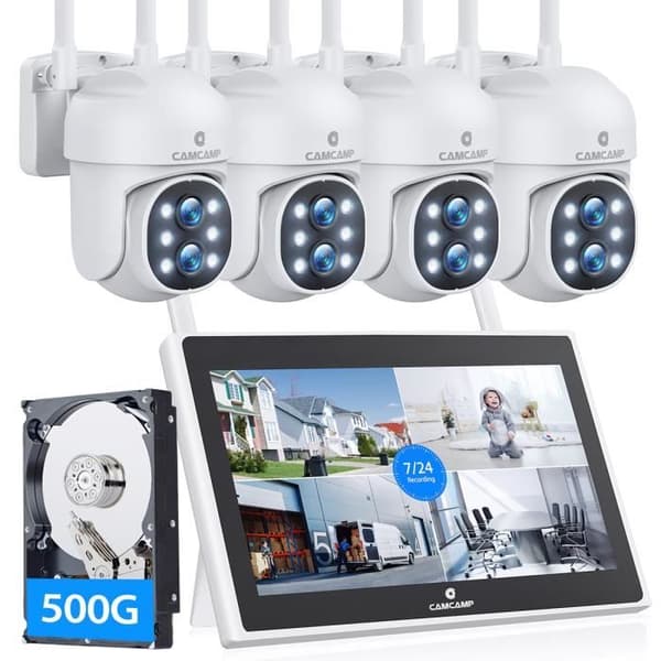 CAMCAMP KIT Utomhus Wifi Övervakningskamera 2MP + 2MP Trådlös 360° Dual Lens Zoom Hybrid Färg Night Vision