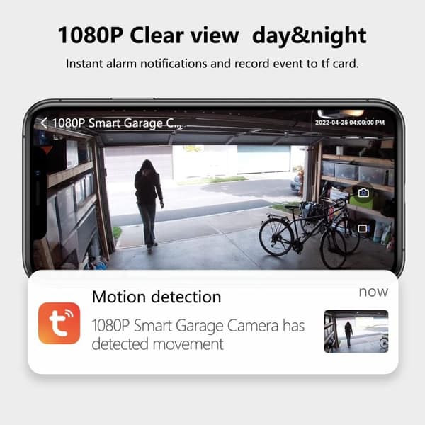 Smart WiFi garagekamera, 1080p, Garageportstyrning, mörkersyn, Rörelsedetektering, Tuya, Tvåvägskommunikation