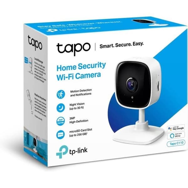 Inomhus WiFi övervakningskamera - TP-Link Tapo C110 - HD 2K 3MP - Rörelsedetektering - Night Vision Vit, Svart