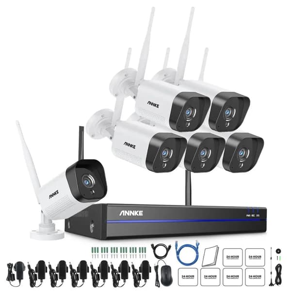 Trådløst Sikkerhedskamerasystem, 3MP Video, 100ft Natvision,6 kameraer, 1T