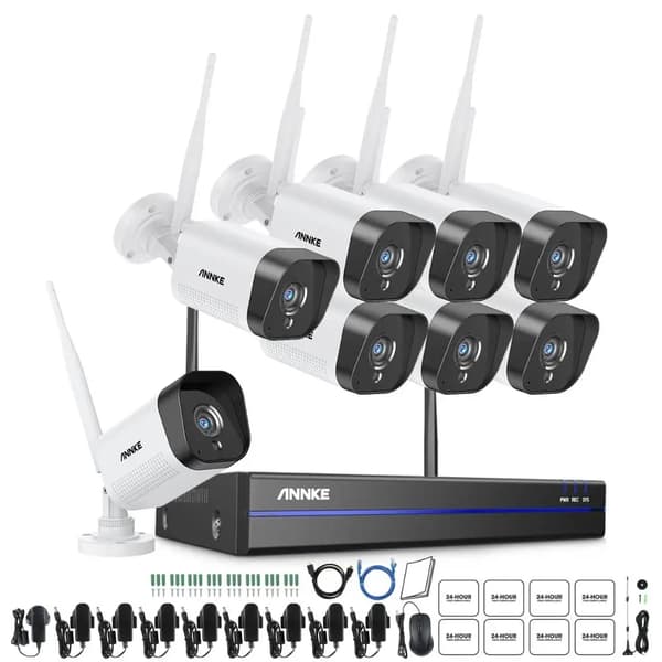 Trådløst Sikkerhedskamerasystem, 3MP Video, 100ft Natvision,6 kameraer, 1T