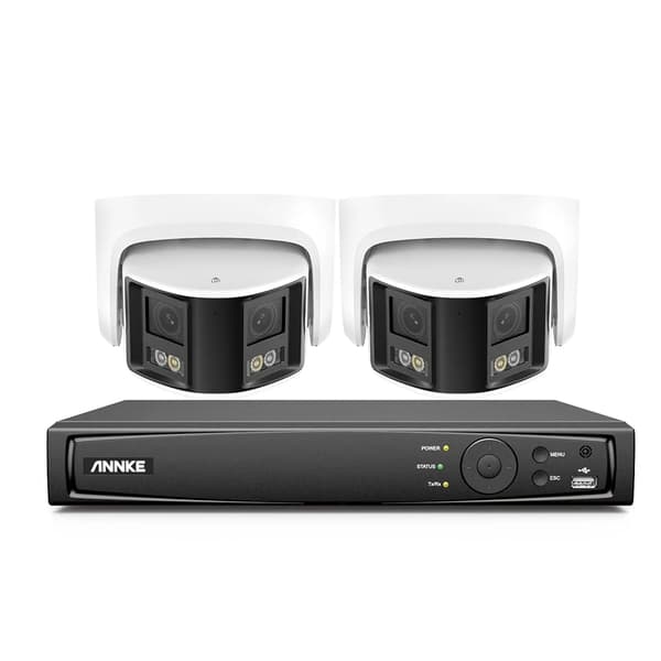 6MP POE Sikkerhedskamerasystem, 8MP NVR, 180° Dobbelt Linse, Natvision,2 stk 51dw med nvr, 1T1T