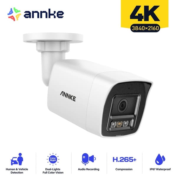 8MP 4K Säkerhetskamera, Avancerad Rörelsedetektering, IP67 Vattentät,1 dator I91DL