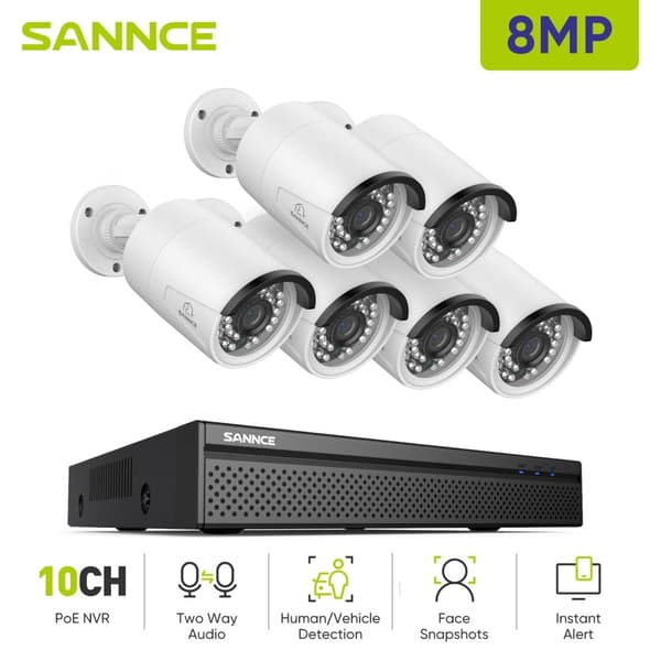 8MP 4K POE Sikkerhedskamerasystem, Natvision, Smart Detektion,6 stykker 0TB