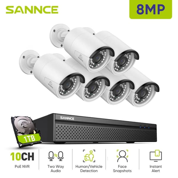 8MP 4K POE Sikkerhedskamerasystem, Natvision, Smart Detektion,6 stykker 0TB