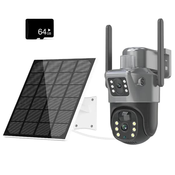 4G Dual Lens PTZ Solkamera, 8MP Opløsning, 30m Nattesyn,Kamera Tilføj 64GB