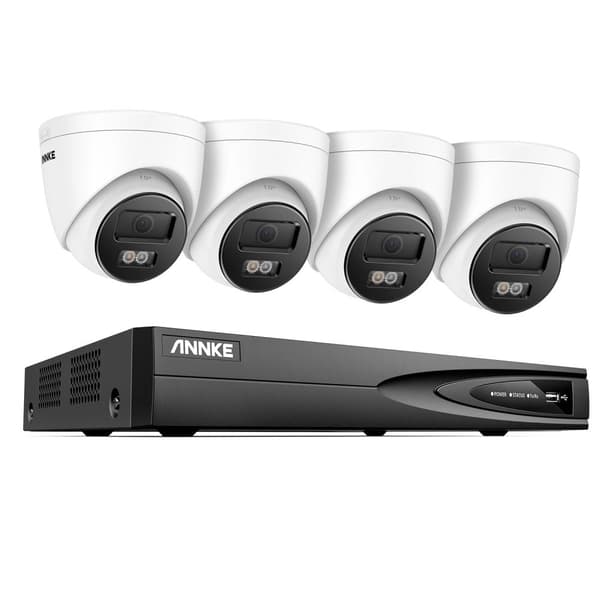 12MP Dual Light Udendørs Overvågningskamera System, 4 Kameraer, 2.8mm Linse,4CH 4 stk. Kamera-a, Ingen