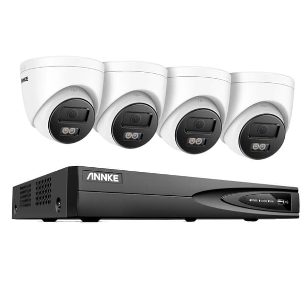 12MP Dual Light Udendørs Overvågningskamera System, 4 Kameraer, 2.8mm Linse,4CH 4 stk. Kamera-a, Ingen
