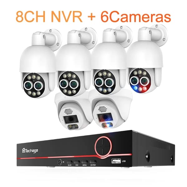 Smart sikkerhedskamera system, 8MP opløsning, AI menneskedetektion,Ingen, 8CH NVR 6 Kamera A