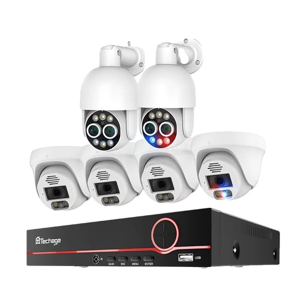 Smart sikkerhedskamera system, 8MP opløsning, AI menneskedetektion,Ingen, 8CH NVR 6 Kamera A