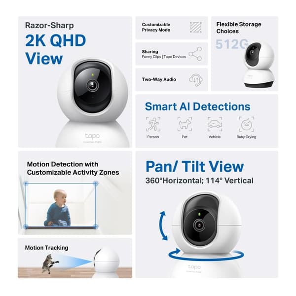 TP-Link Tapo Pan/Tilt AI Home Security Wi-Fi-kamera /Tapo C220