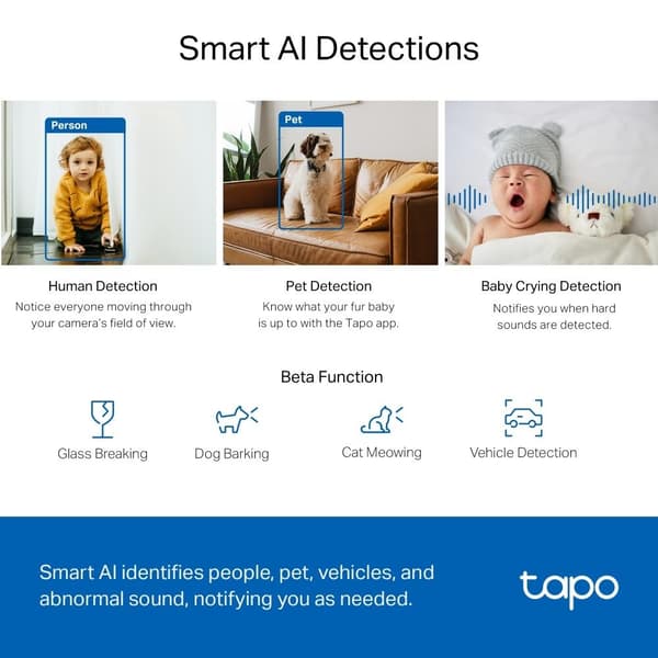 TP-Link Tapo Pan/Tilt AI Home Security Wi-Fi-kamera /Tapo C220