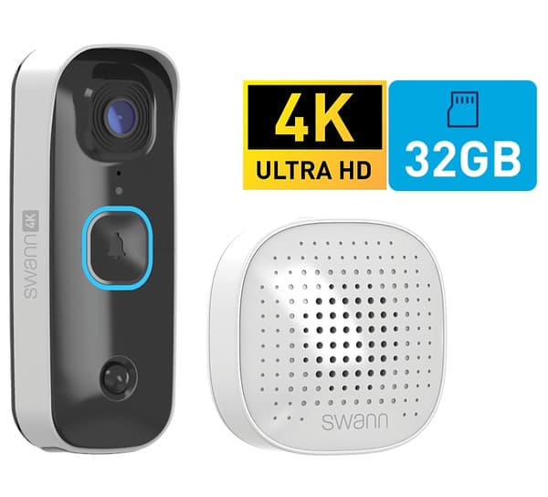 Swann Buddy4K Video Doorbell with SwannShield AI Voice Assistant and Chime